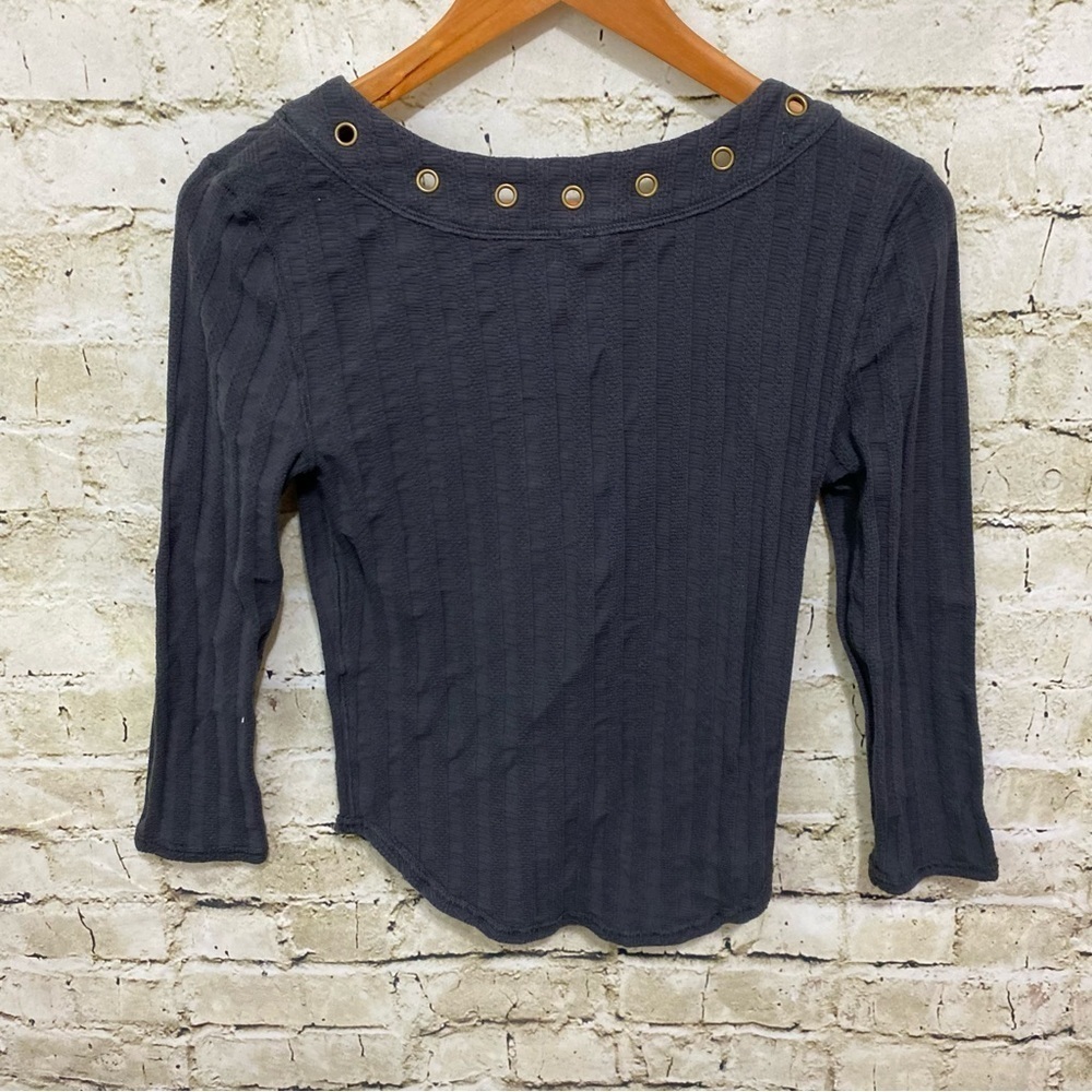 Free People Gray Ice Cold Lace Up 3/4 Sleeve Top - Picture 5 of 6